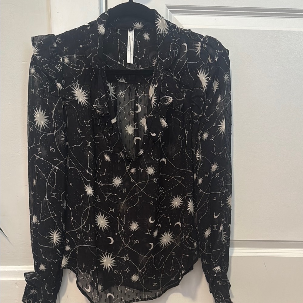 Zara Black Ruffled Long Sleeve Blouse